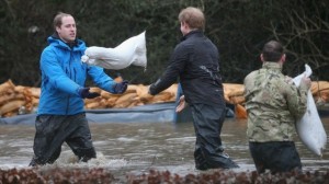 BBC picture: Princes William & Harry moving sandbags at Datchet